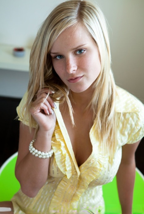 Erotic Euro teen Miela A flaunting big breasts & spreading pussy close up