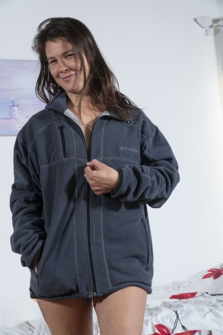 Brunette amateur Azul strips naked to show her big ass & her hairy pussy