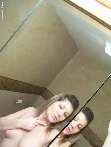 Amateur chick takes selfies after receiving a cumshot on her natural boobs