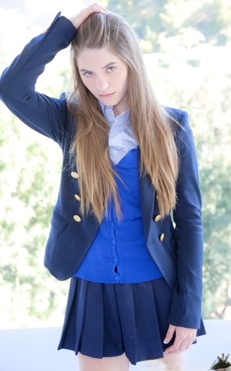 Long-haired teenage sweetie Alice March gets rid of her uniform and panties