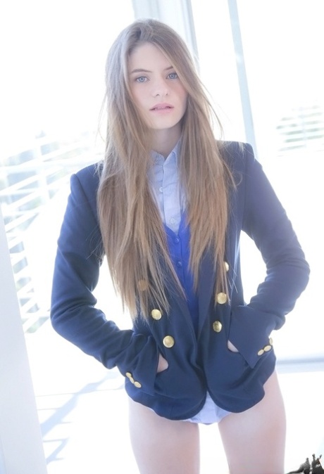 Long-haired teenage sweetie Alice March gets rid of her uniform and panties