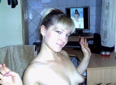 Blonde amateur shows off her curves, toys herself and blows a hard boner