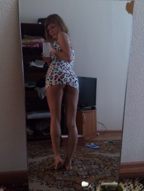 Playful amateur teen posing and stripping in a solo compilation