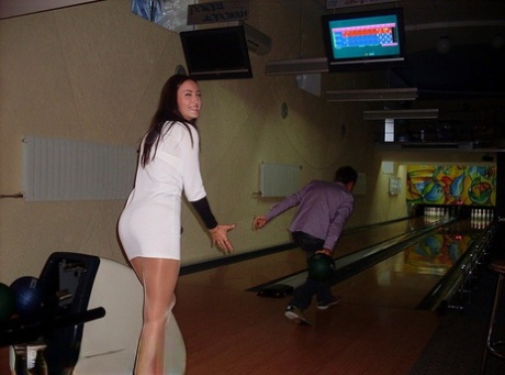 Brunette amateur Viktoria goes bowling before making a homemade sex tape
