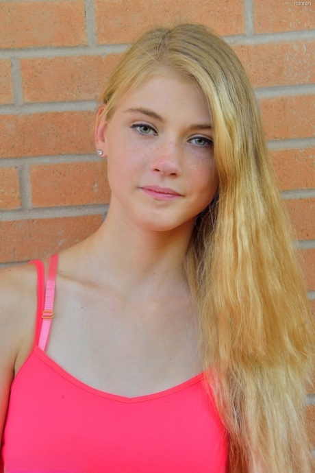 Slim blonde teen Hannah exposes her shaved cunt and ass in public