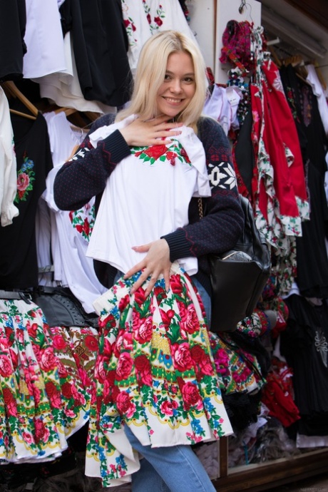 Skinny blonde teen Margot Reese gets nude and reveals her big ass & pussy