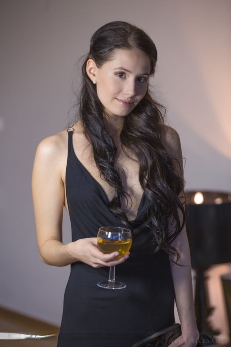 Brunette babe Vanessa Angel flashing shaved upskirt pussy for glam pictures