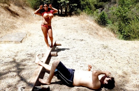 Busty babe Sienna West goes camping and scores fat dick in her cunt