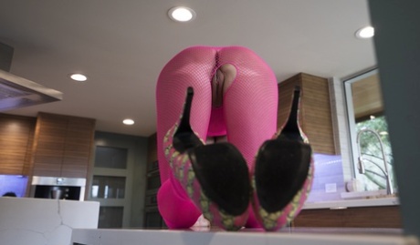 Blonde wife Sandra Otterson frees her knockers from crotchless bodystocking