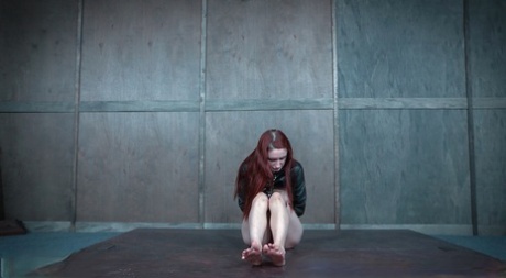 Hot slave Violet Monroe bound with nipple & tongue clamps for BDSM torture