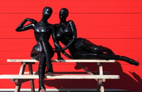 Collection of women modelling the latest in latex fashions