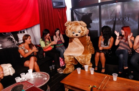 CFNM action with a dancing bear enjoying handjobs and blowjobs