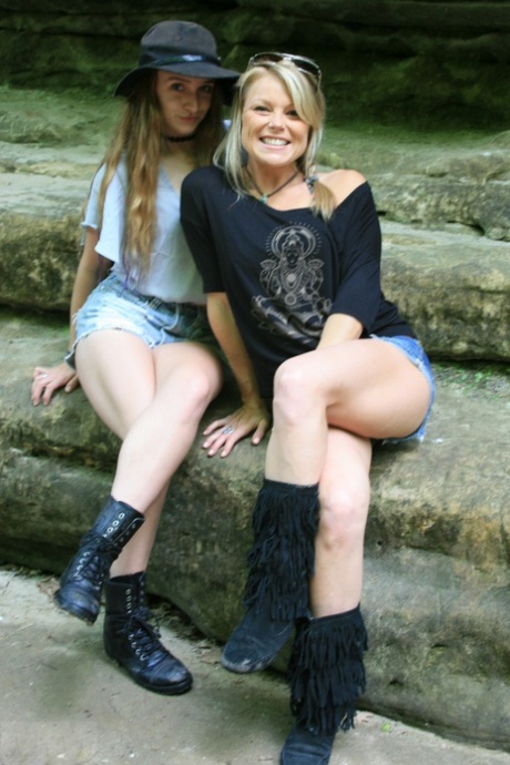 Sexy blonde amateur Madden & friend shed their shorts for half naked adventure