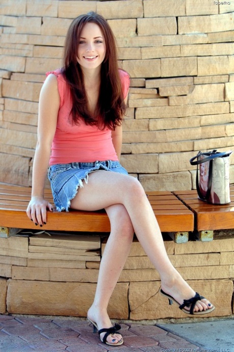 Sexy amateur ginger Tabetha flashes her tits in public & masturbates at home