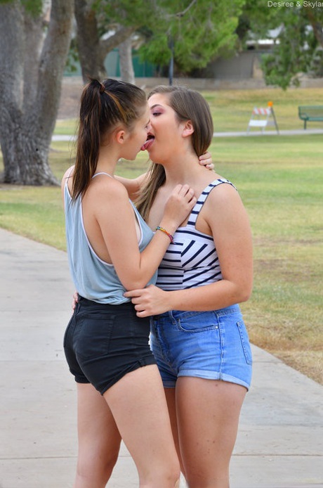 Hot lesbians Desiree & Skylar toy pussies after a public display of affection