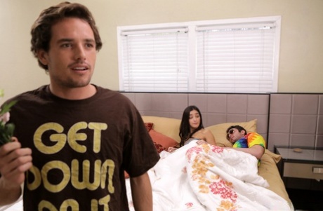 Brunette girl Emily Willis takes an external cumshot from her stepbrother