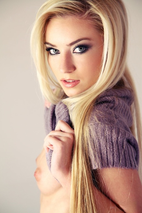 Beautiful blonde skinny girl Diana strips sexy dress to and stretches naked