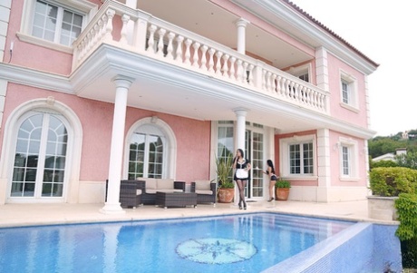 Dark haired maids Katrina Moreno & Linda Black explore lesbian sex on break