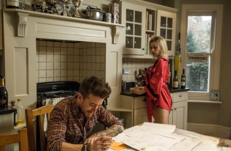 Blond wife Chessie Kay turns her man's attention to sex in hot lingerie & robe