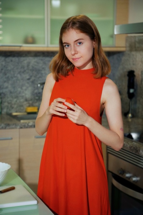 Ukrainian ginger Shayla spreads her big ass cheeks & pussy on the dining table