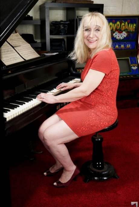 Horny blonde granny piano teacher gets her tight old ass fucked by student