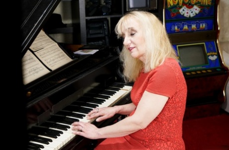 Horny blonde granny piano teacher gets her tight old ass fucked by student