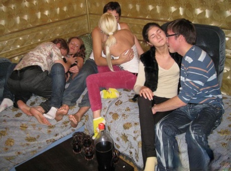 Young girls engage in group sex while attending a pizza party