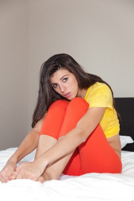 Skinny teen amateur Lavi Neagu peels her yoga pants to pose in lace panties