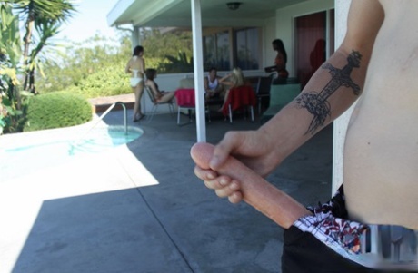 Unsuspecting chick gets cummed on in public and ends up in bukkake orgy