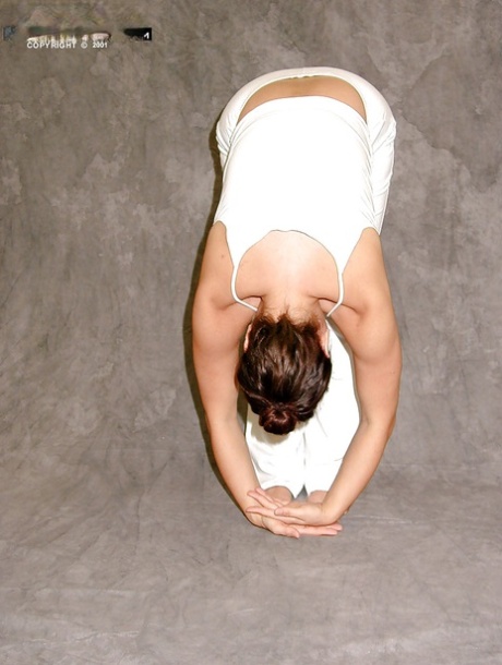 Chubby babe Chloe Vevrier practices yoga naked, shows hairy cunt and big tits