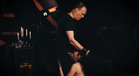 Stunning slave Rebecca Volpetti in stockings & collar bound for hot torment