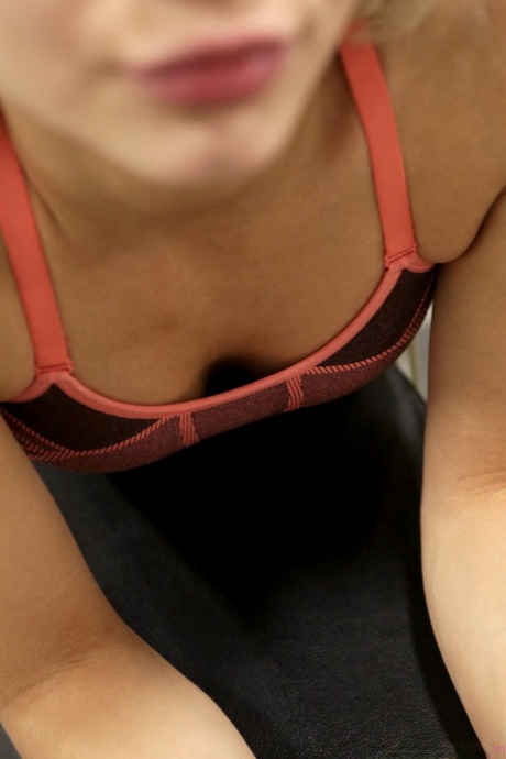 Petite blonde Elsa Jean flashes her wares at the gym & gets sprayed with cum