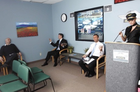 Sexy flight attendant in uniform and stockings Chanel Preston fucking