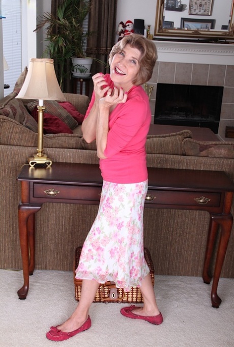 Over 60 granny peels off her vintage pretty things for masturbation