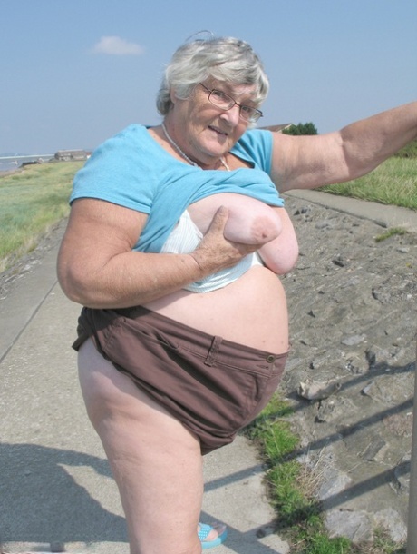 Fat old woman Grandma Libby exposes herself on a desolate bike path