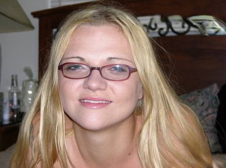 Young blonde Destiny D makes her nude premiere with glasses on her face