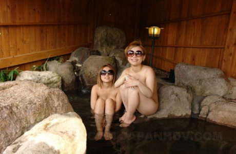 Japanese girls strip naked outdoors exposing hairy pussy for public toying