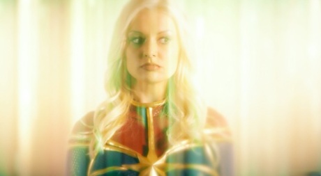 Blonde transsexual Aubrey Kate bangs kinky chick in a costume Kenzie Taylor