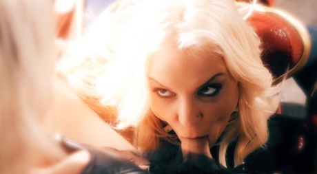 Blonde transsexual Aubrey Kate bangs kinky chick in a costume Kenzie Taylor