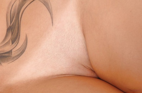 Seductive babe with sexy legs Kathia Nobili posing naked on the bed