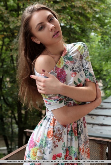 White teen Valery Leche ditches her dress to pose naked in ankle strap heels