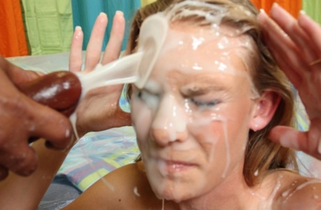 Blonde Sunset Diamond swallows and fucks military dude's huge black cock