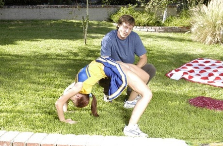 Slutty coed Sarah Blake gets shafted hard and takes a cumshot on her tongue