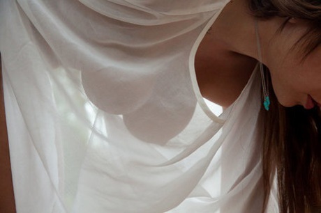 Amateur teen Marina Visconti shows off her big juggs and poses outdoors