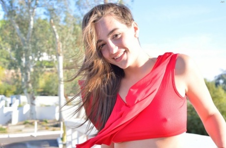 Wild teen flashing public upskirt & stretching pussy wide for fisting & toying