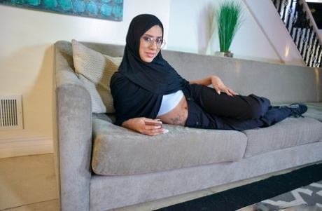 Petite Arab girl Angel Del Rey gets deep anal fuck in hijab & glasses