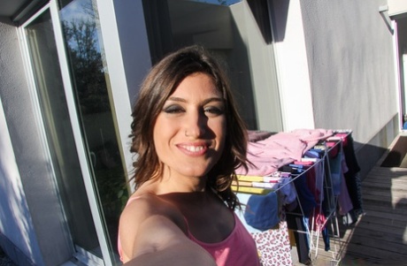 Latina teener Julia Rose pulling panties aside to spread hairy pussy